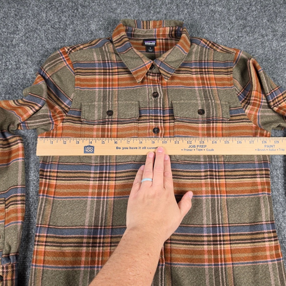 Patagonia Fjord Flannel Shirt Womens S Green Orange Plaid Organic Cotton 53916 - Picture 4 of 8
